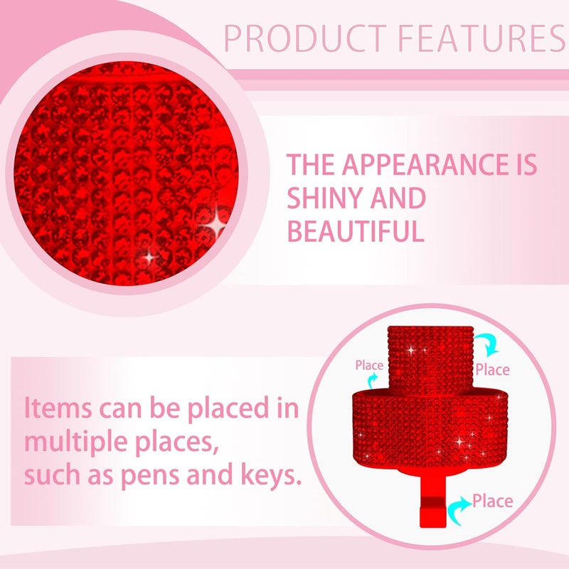 I3DIDEA Bling Car Chapstick Holder with Rhinestones,2-in-1 Compact Lipstick & Sunglasses Holder | Adhesive Mount Cosmetic Organizer | Car Interior Accessories for Women (Red) - Image 4